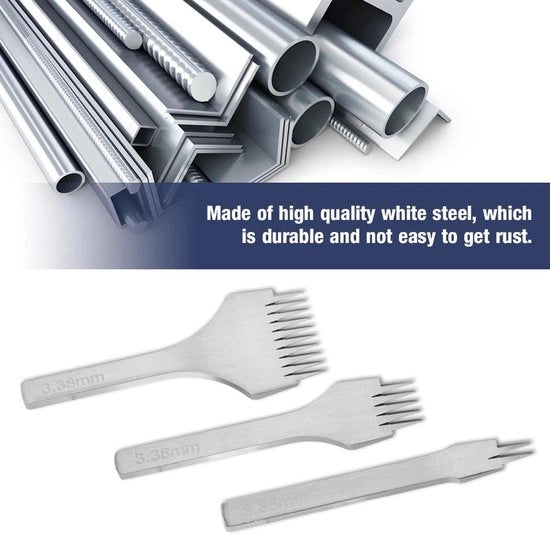 Kit di utensili per metallo - 3 misure 2/5/10 denti - Kit punteruola fori - Fai da te - Peso 82 g - Lunghezza 95 mm - Leva di apprendimento
