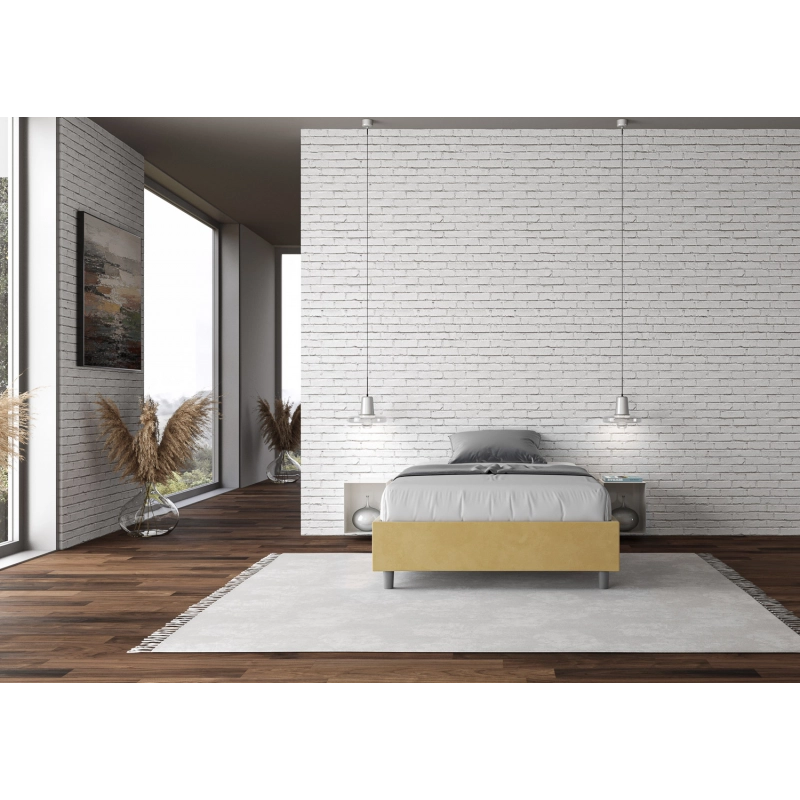Letto Sommier imbottito 1 piazza e mezza 120x210 cm Azelia - Contenitore,Microfibra,Ocra