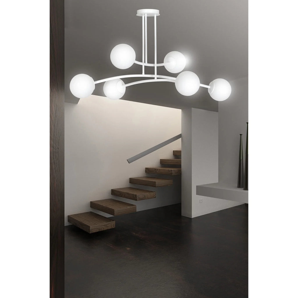 Plafoniera Contemporaneo Krishna Acciaio Bianco 6 Luci E14 Ip20