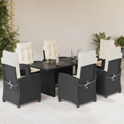 Set da Pranzo da Giardino 7 pz Nero con Cuscini in Polyrattancod mxl 111031
