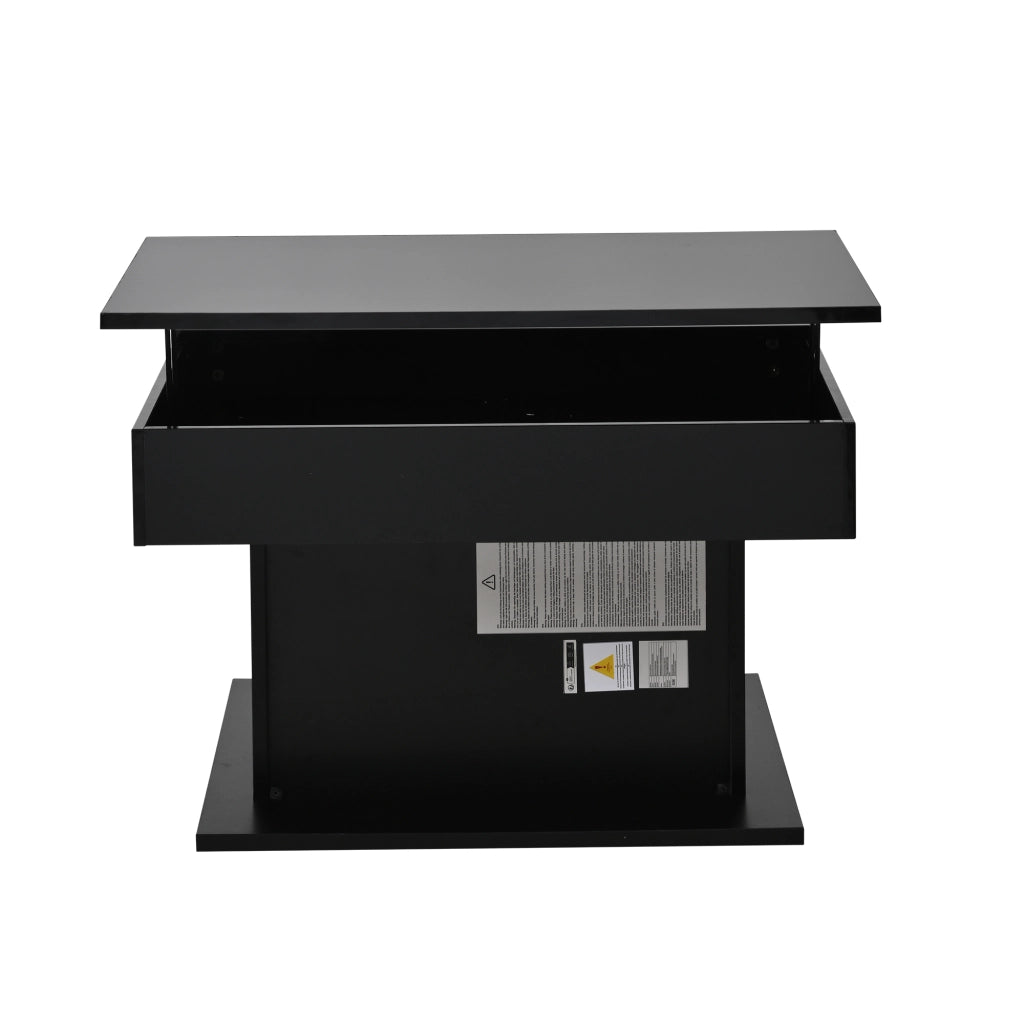 TAVOLO da salotto 70x70x45 cm nero lucido con piano sollevabile e 1 cassetto