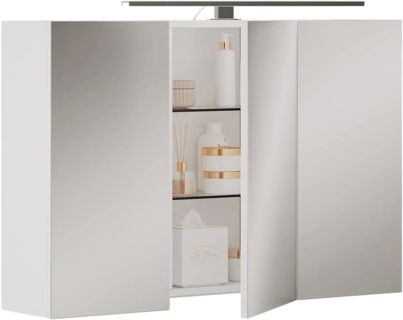 Mobile a specchio per il bagno Lavio, Bianco, 40 x 60 cm con illuminazione a LED