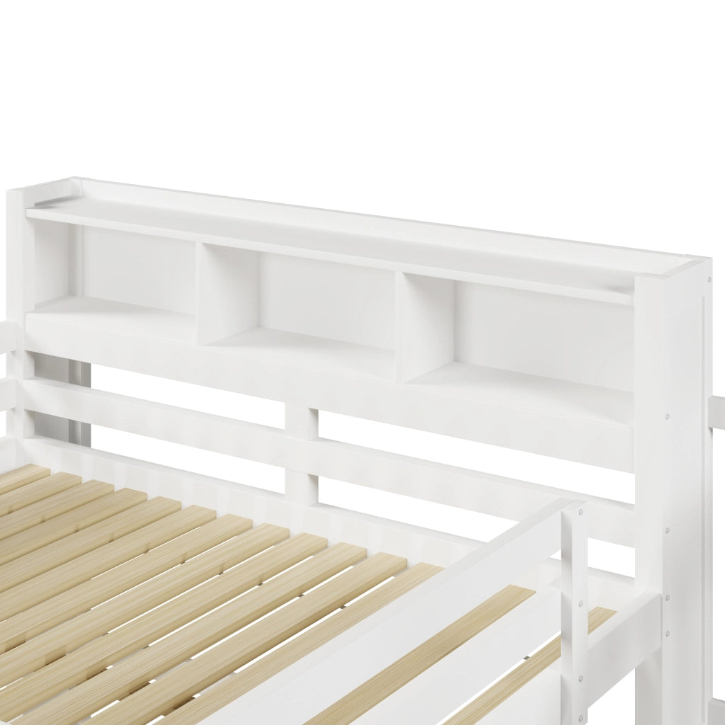 LETTO A SOPPALCO 140x200 cm Bianco con LED e scala contenitore