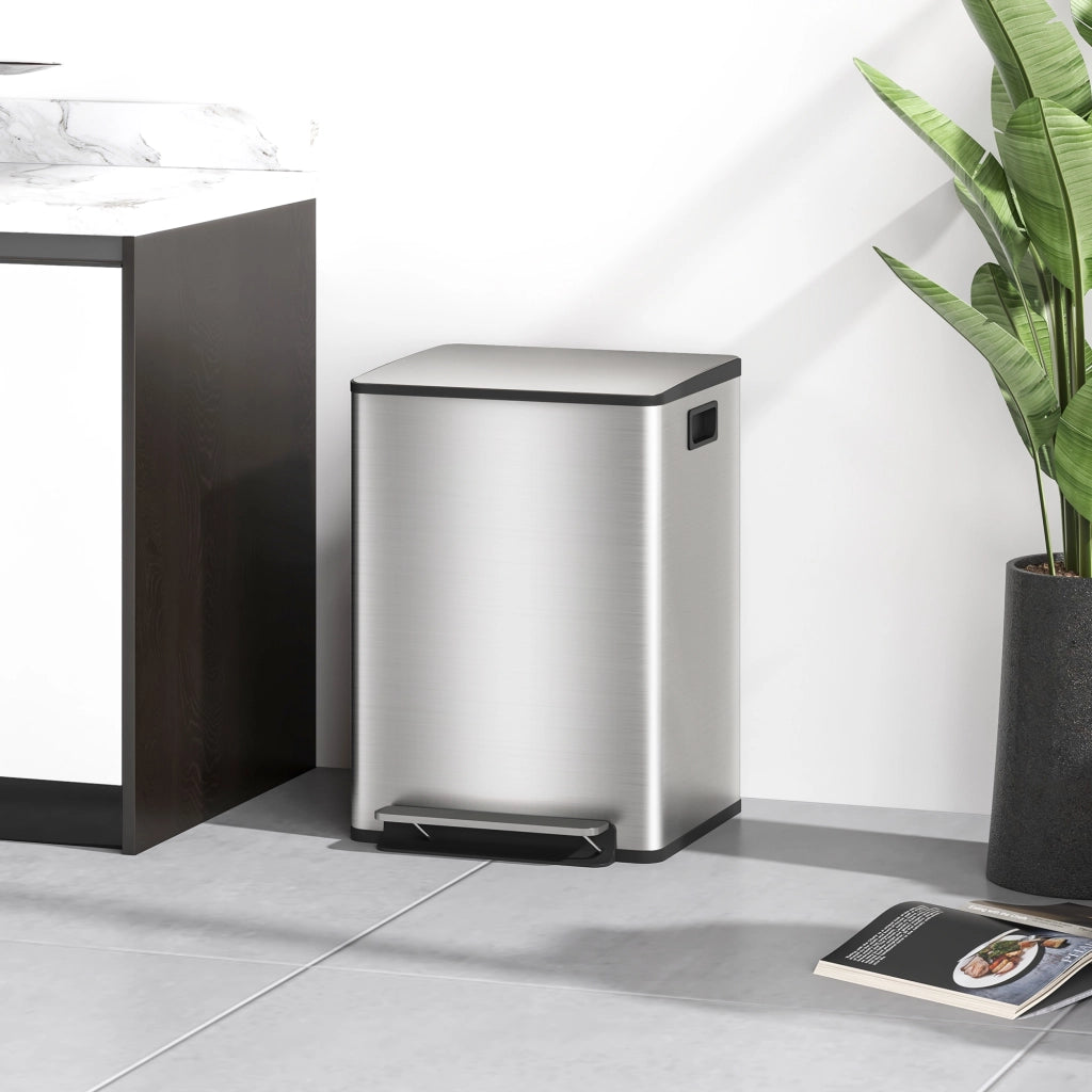 Bidone per rifiuti da cucina 2 scomparti 40L ¨C zephmum ¨C acciaio inox, pedale