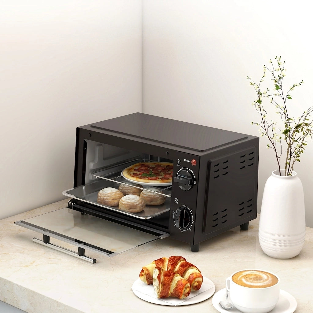 Mini Forno Elettrico 9 L 750 W Nero con Temperatura 100-230°C; Timer 60 Min; Teglia e Griglia
