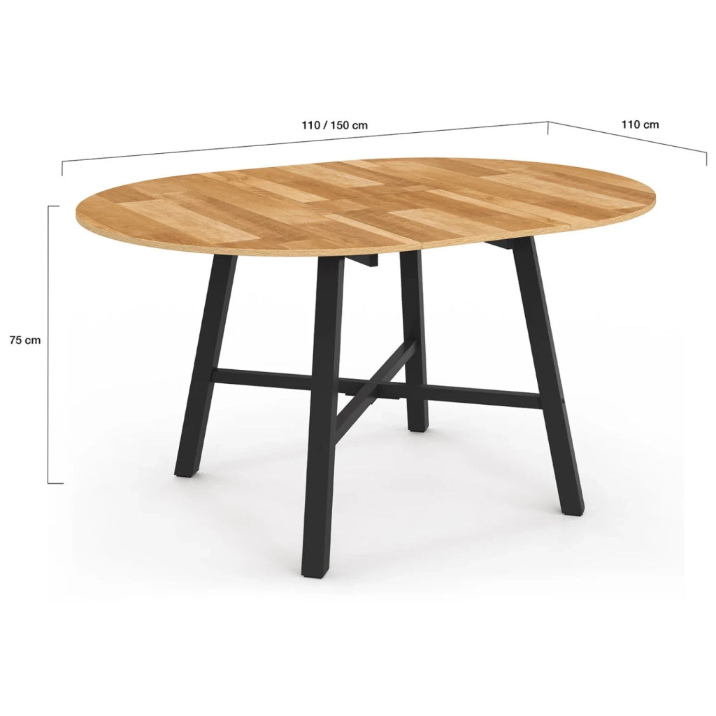 IDMarket - Tavolo da pranzo rotondo allungabile MADELEINE 4-6 persone in legno e metallo nero 110 - 150 cm
