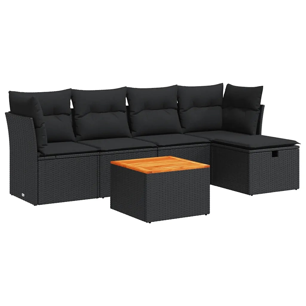 Set Divano da Giardino 6 pz con Cuscini Nero in Polyrattan 3325751