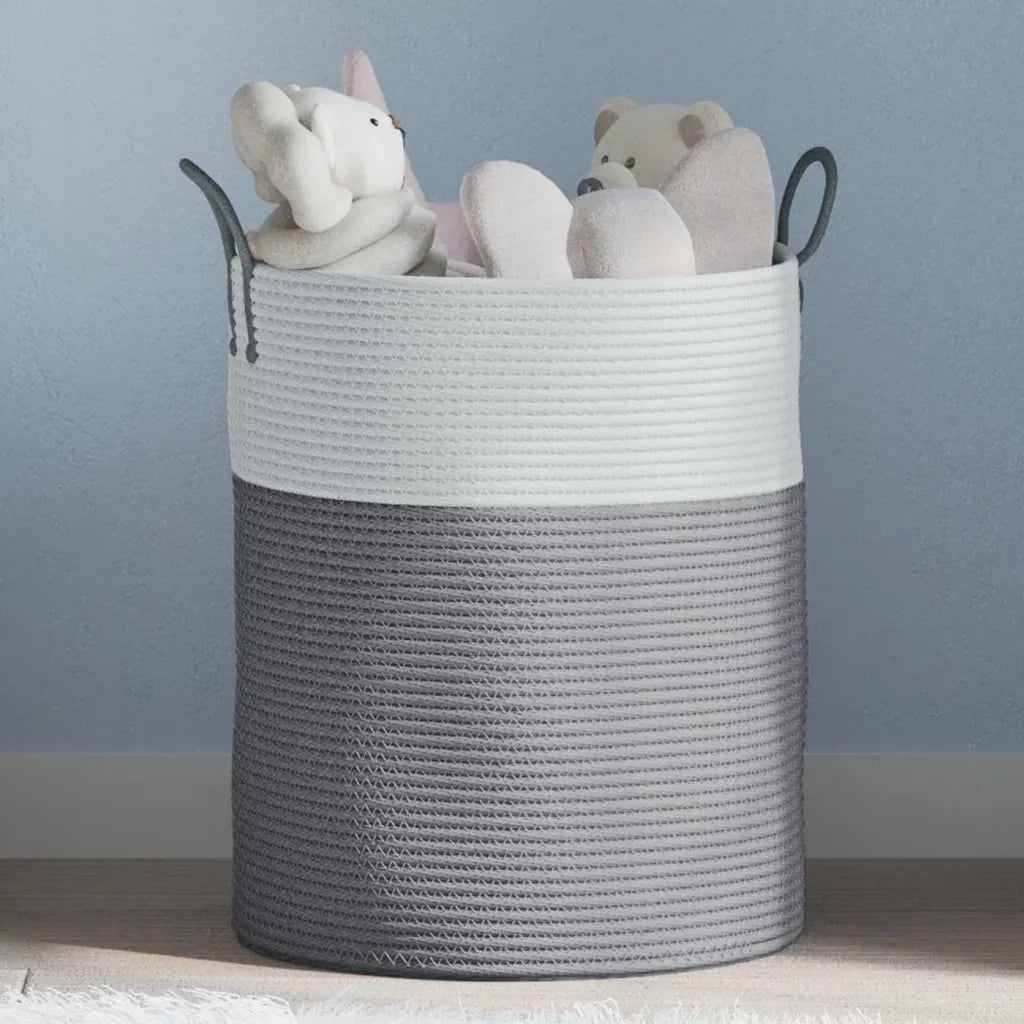 Cestino Portaoggetti Grigio e Bianco ?38x46 cm in Cotone CFW4229413