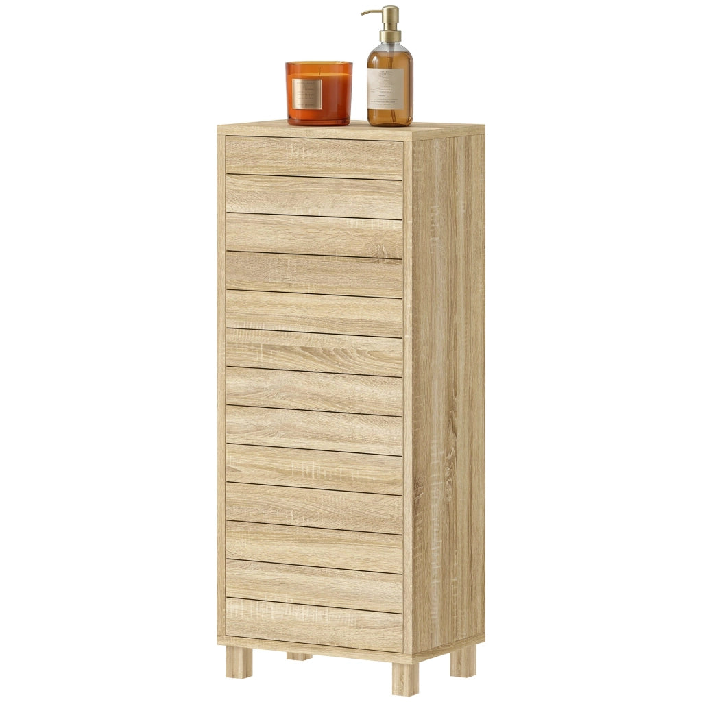 Mobiletto Bagno con Ante a Listelli e Ripiani Regolabili ¨C Zephmum ¨C Naturale 34x23x84 cm