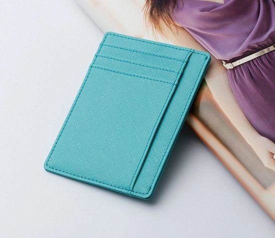 Documenten tas intelligente, adatto per uomini e donne, più tasche per carte, portatile contenitore RFID, azzurro cielo, 11*8.5*0.2 centimetro