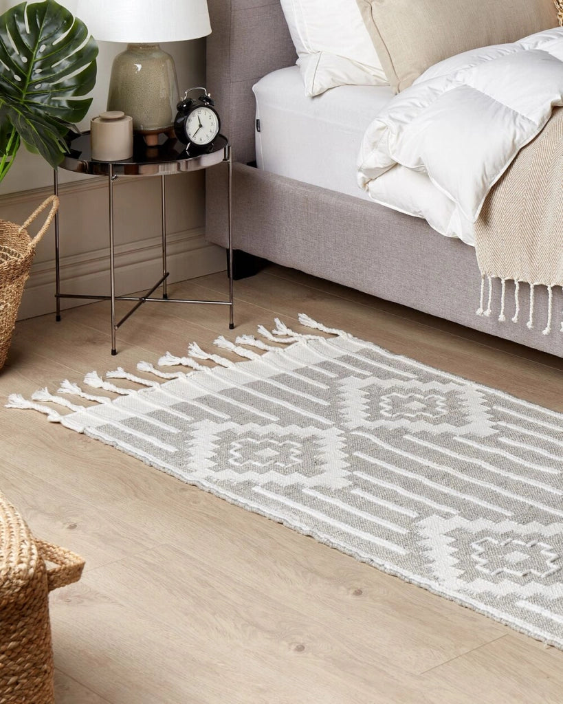 Tappeto grigio e bianco 80 x 150 cm Materiale sintetico Stile indiano per interni e per esterni