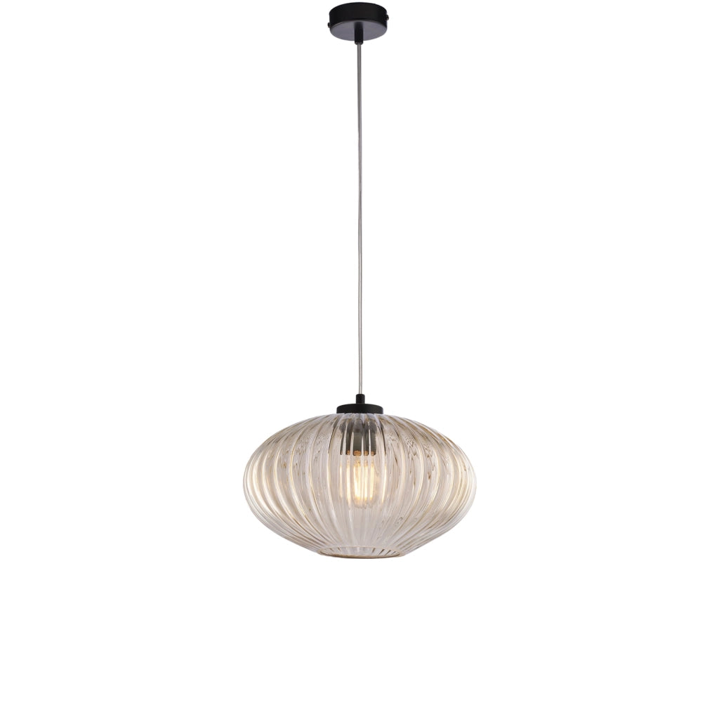 Sospensione 1 Luce Ginger In Ferro Nero E Vetro Ambra Plisse&apos