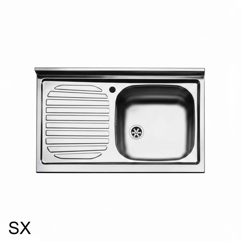 Lavello appoggio in acciaio inox 80 cm gocciolatoio SX  - Cromo