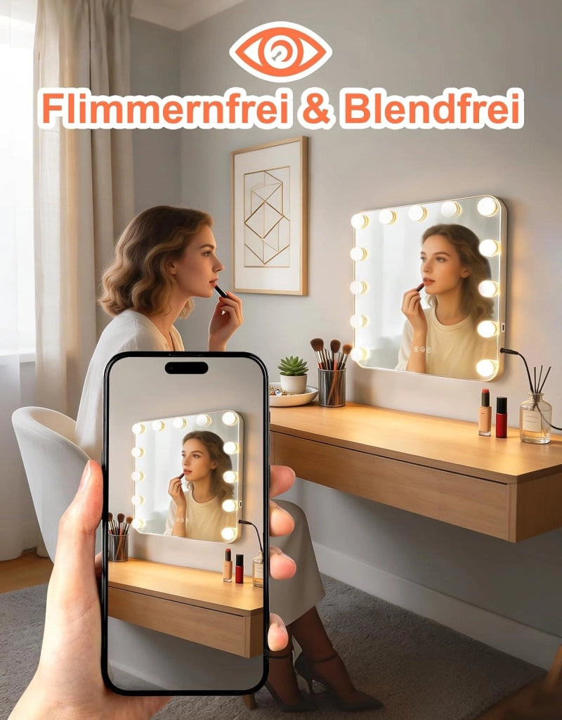 ZMH Specchio per il trucco illuminato a LED 50x40cm 3 modalit¨¤ di illuminazione regolabili con una semplice pressione