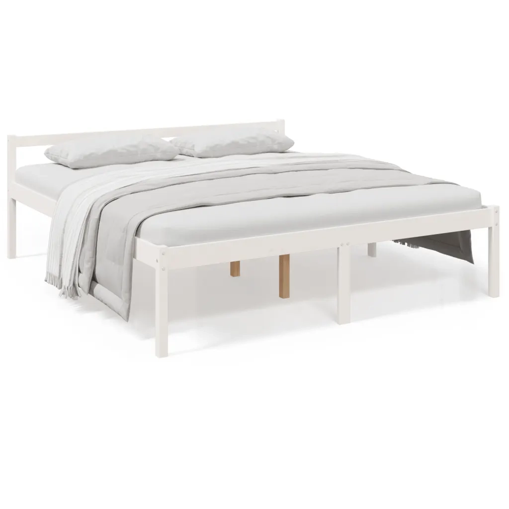 Letto matrimoniale | Letto per adulti | Letto per Anziani Bianco 200x200 cm in Legno Massello di Pino