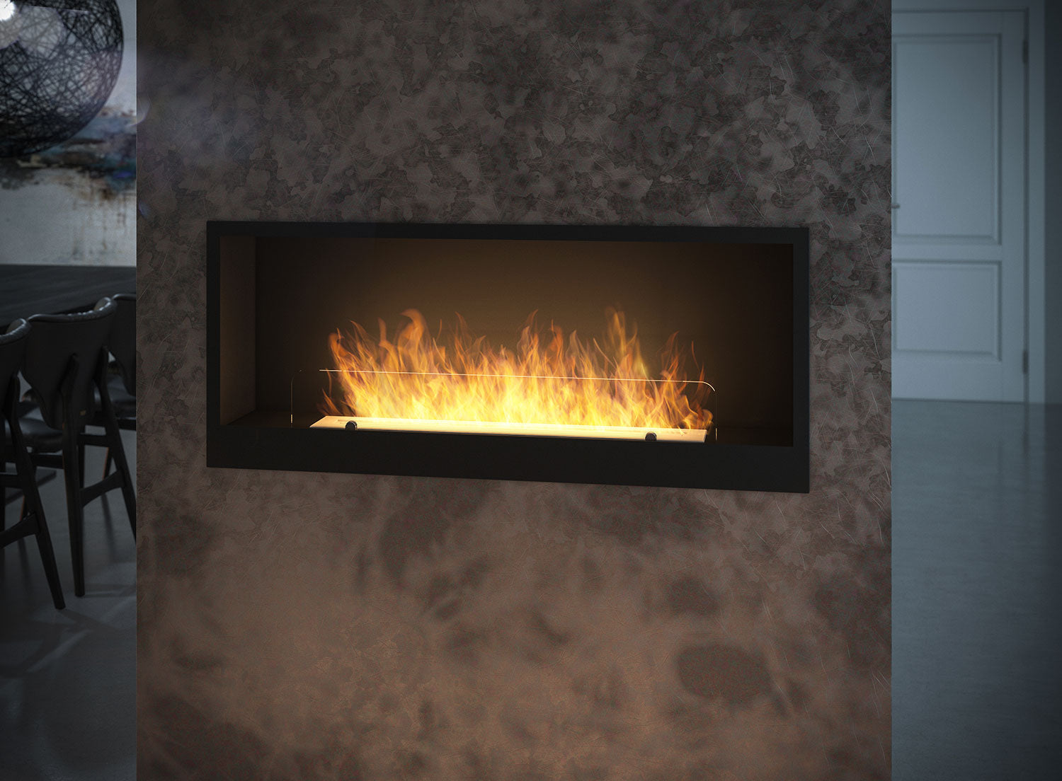 Camino a Bioetanolo da Incasso 120x50 cm Inside 1200 Nero con Vetro