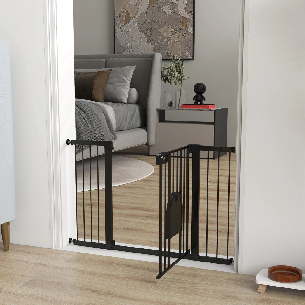 Barriera di Sicurezza per Cani con Porta ¨C Zephmum ¨C Nero 75-131 cm