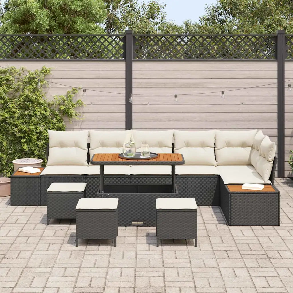 Set Divano da Giardino con cuscino 10 pcs Nero Poly Rattan 3364890