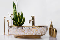 Lavabo Da Appoggio Rea Margot White/gold