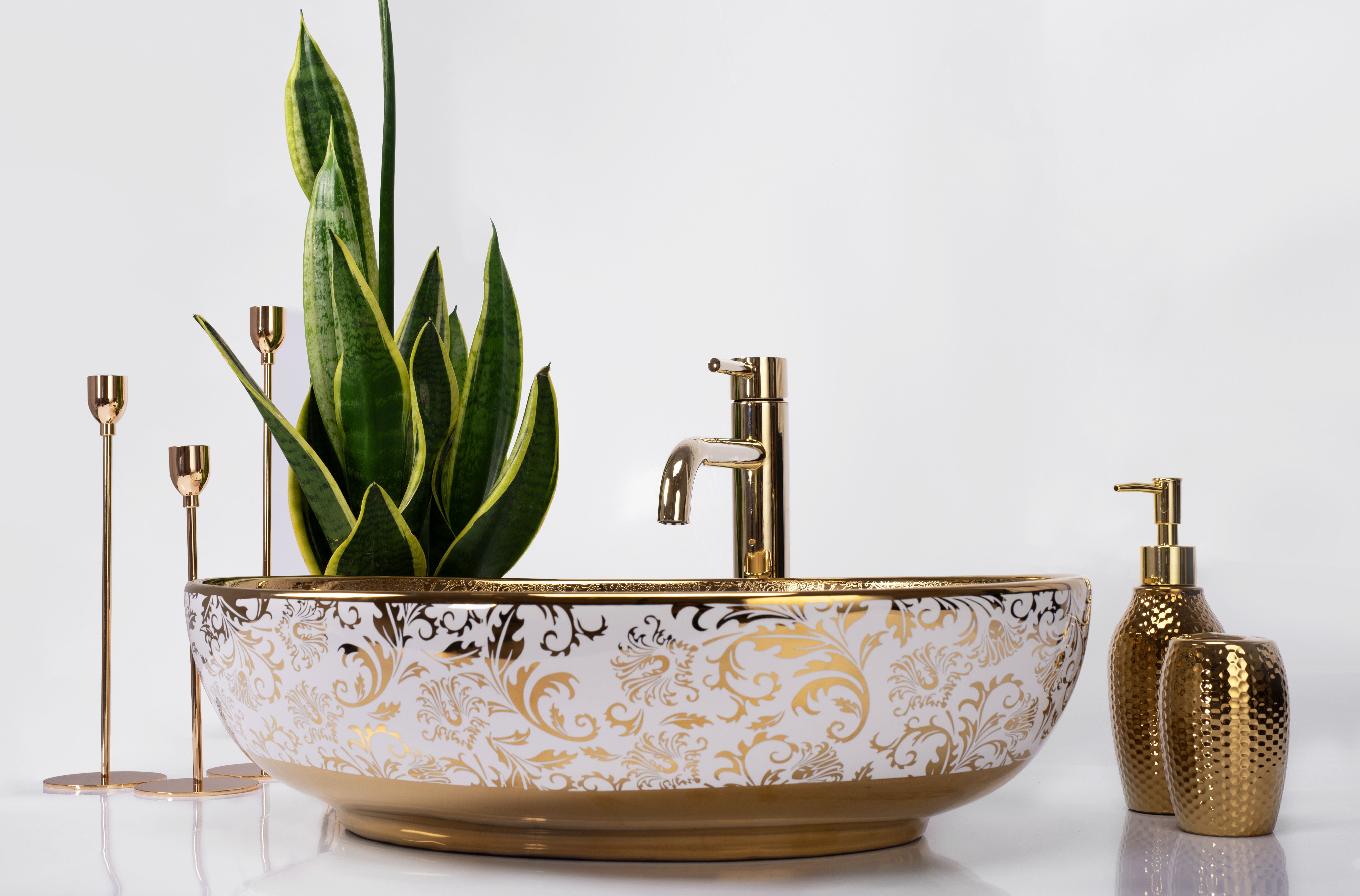 Lavabo Da Appoggio Rea Margot White/gold
