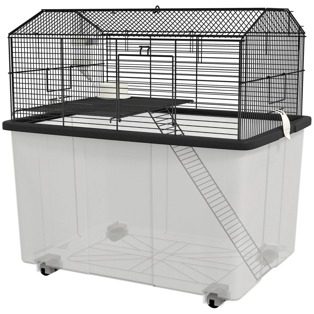 Gabbia per criceti 2 piani con ruote ¨C zephmum ¨C nero 57x43x57 cm