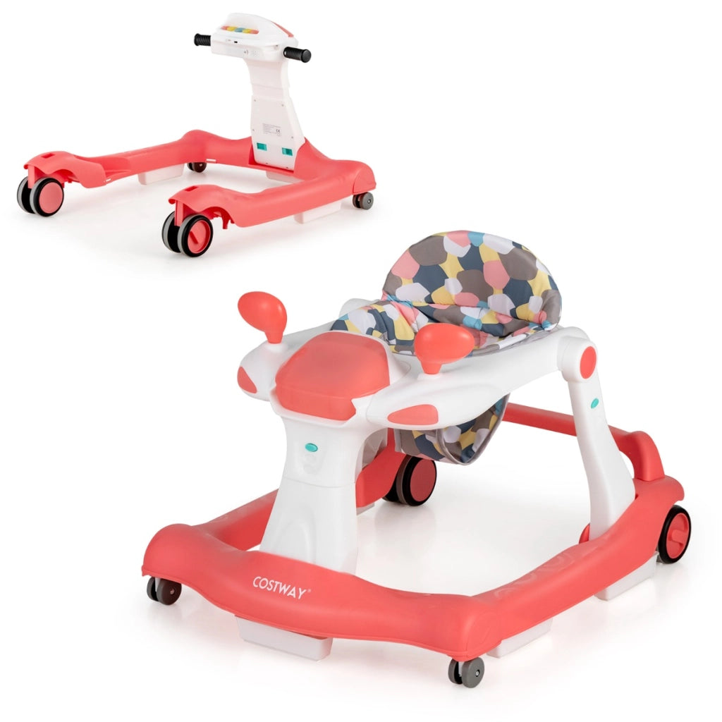 Primi passi 2 in 1 per bambini con cuscino altezza velocit¨¤ regolabili, Primi passi a spinta pieghevole Arancione-Primi passi