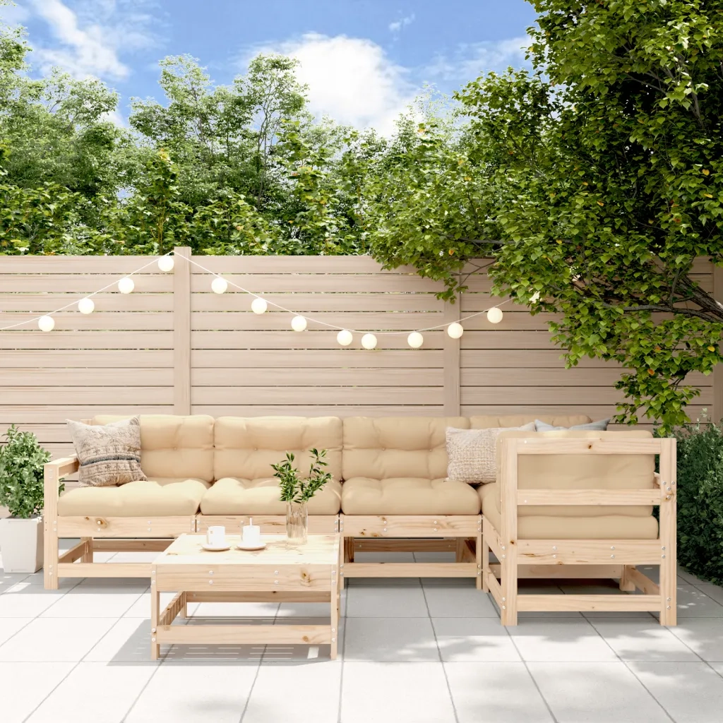 Set Divani da Giardino 6 pz con Cuscini in Legno Massello 3185997