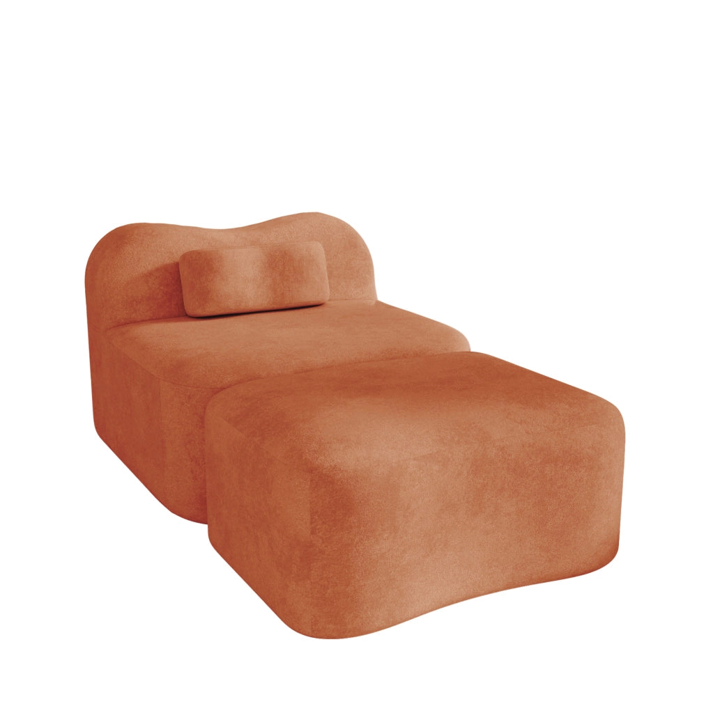 Divano modulare 167x96x70 cm in velluto arancione, pouf, senza montaggio, per studio –
