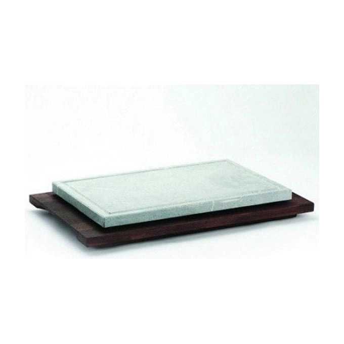Bisetti BT-99114 Pietra Ollare Rettangolare 25x40 cm con Base in Legno Wengé colore Bianco