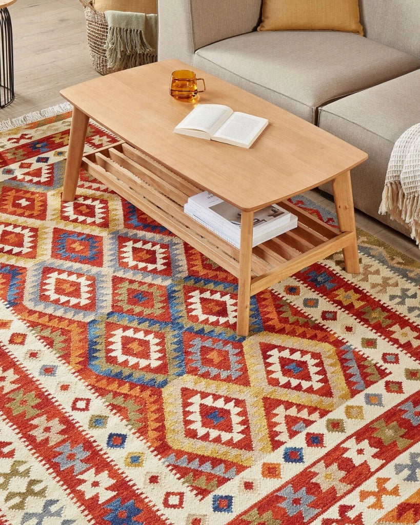Tappeto di lana multicolore 160 x 230 cm kilim fatto a mano con nappe soggiorno camera da letto