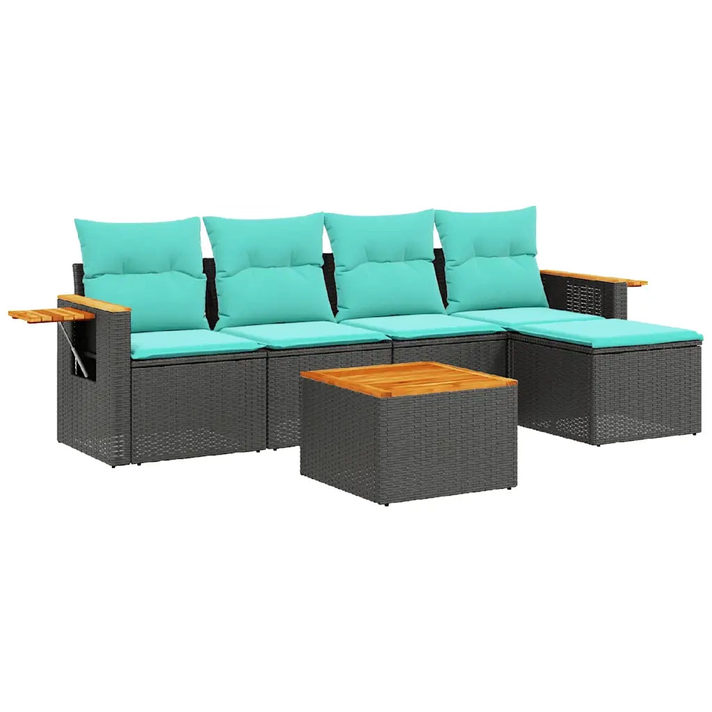 Set Divani da Giardino 6 pz con Cuscini Nero in Polyrattan 3226764