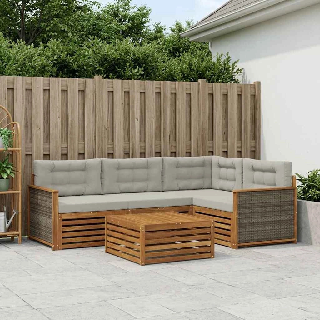 Set di divani da esterno 5 pz Naturale e Grigio Chiaro 3383319