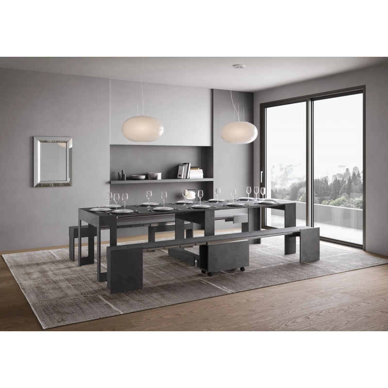 Consolle allungabile 90x42/302 Evolve con Panca inferiore e superiore 72x26/300 - Antracite