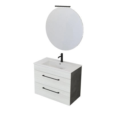 Mobile bagno sospeso 80 cm Smart bianco legno/lava con specchio