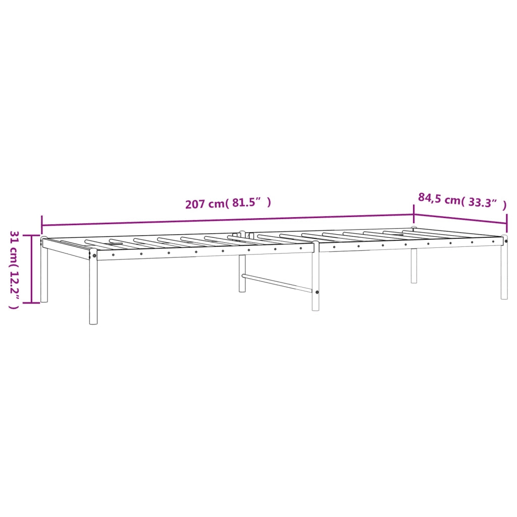 Letto singolo | Letto per adulti | Giroletto in Metallo Nero 80x200 cm