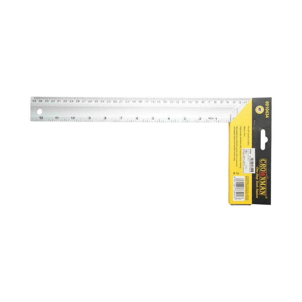 Squadra da falegnameria con livella professionale, 350mm (14 pollici), manico in alluminio, righello in acciaio inox, Crownman