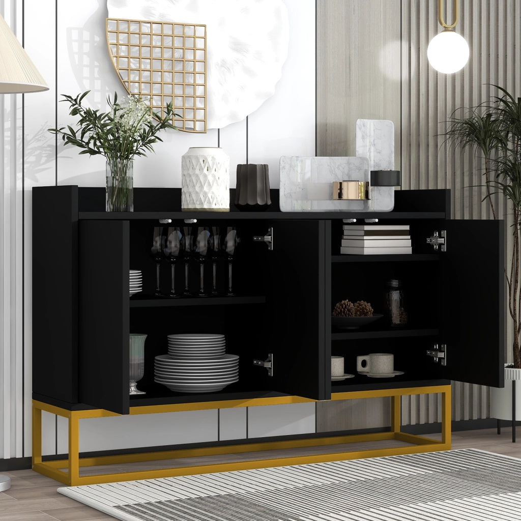 Madia a 4 ante con 2 ripiani regolabili e apertura a pressione per soggiorno 120×30×80 cm nero