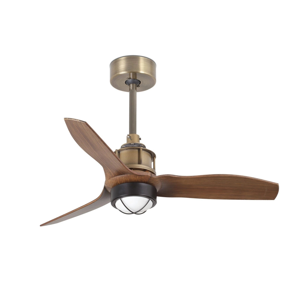 FARO Ventilatore da soffitto in acciaio Oro Vecchio con pale noce motore DC silenzioso 6 velocita funzione inversa compatibile TUYA per soffitti inclinati FARO-33428WT1N