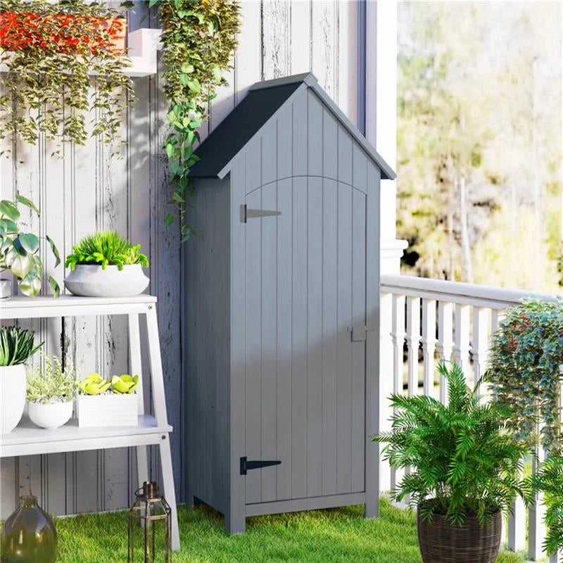 CASETTA PORTA ATTREZZI IN LEGNO A 3 MENSOLE CON TETTO IMPERMEABILE IN BITUME, 77.5X54.2X179.5 CM, GRIGIO