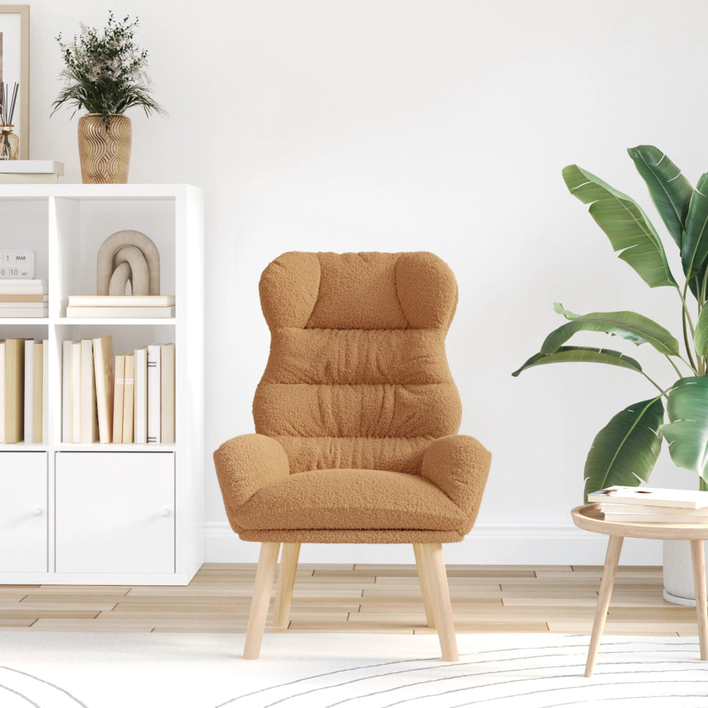 Poltrona Rilassante Beige in Tessuto Simile alla Lana Riccia