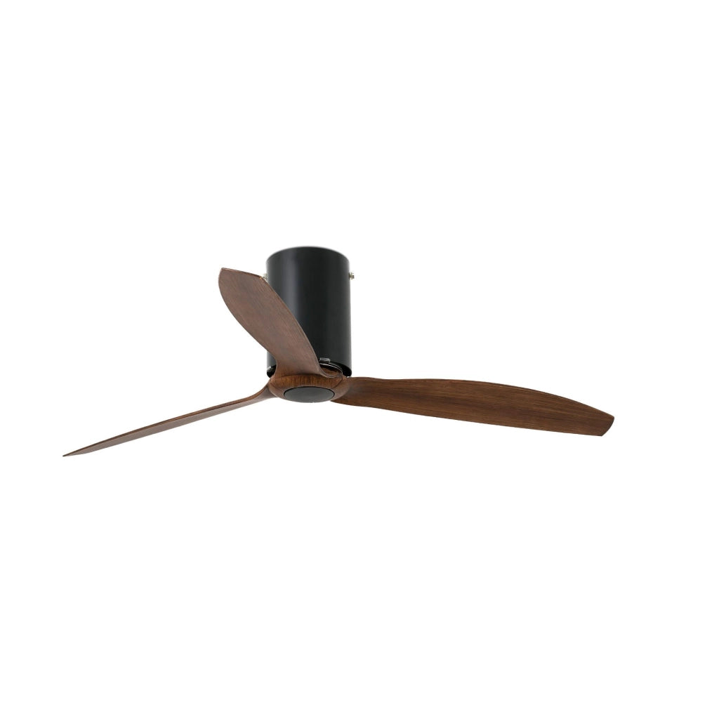 FARO Ventilatore da soffitto nero opaco-marrone in acciaio con pale effetto legno motore DC 6 velocita telecomando funzione inversa per ambienti 13-176 m² MINI TUBE FARO-32042