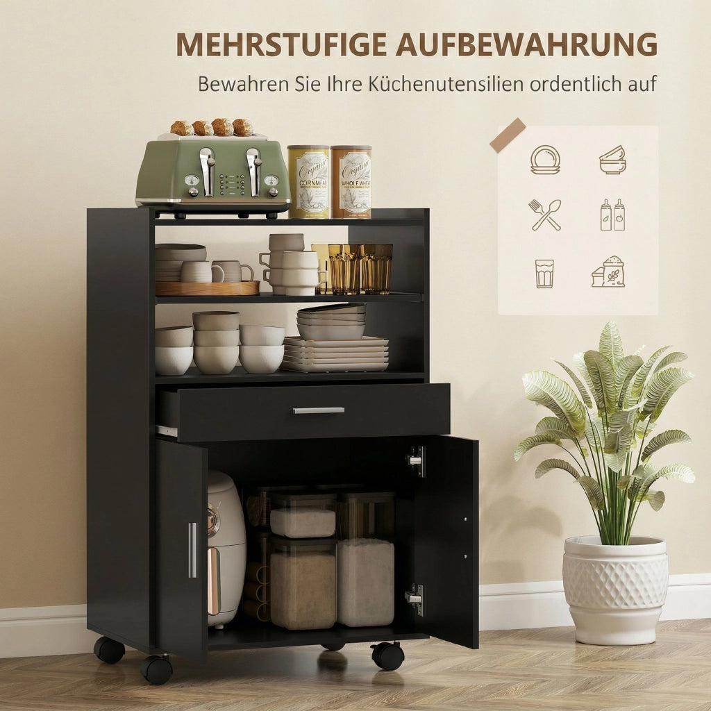 Carrello da cucina con ripiani e cassetto ¨C zephmum ¨C 59x40x92 cm nero