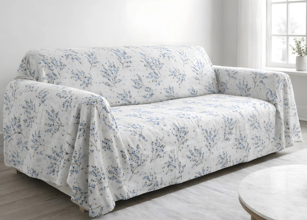 Telo Arredo Copritutto Salvadivano 100% Cotone Made In Italy Disegno Sambuco - Matrimoniale - Lavanda