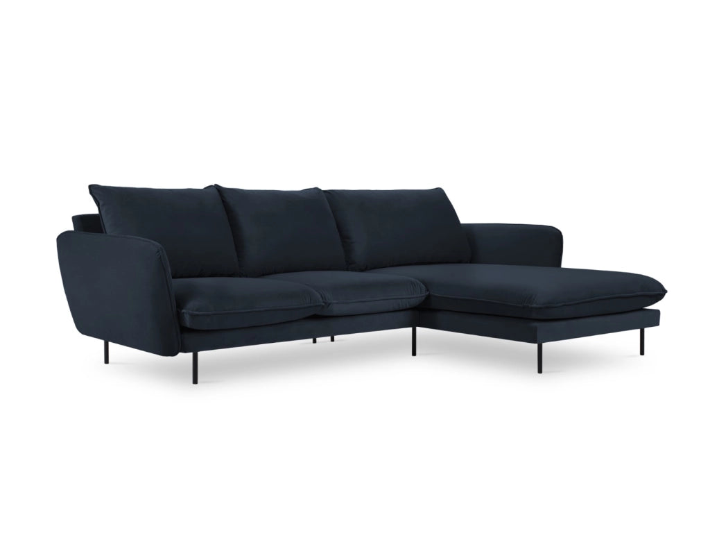 Cosmopolitan Design - Divano angolare destro "Vienna" 5 posti in velluto blu scuro 