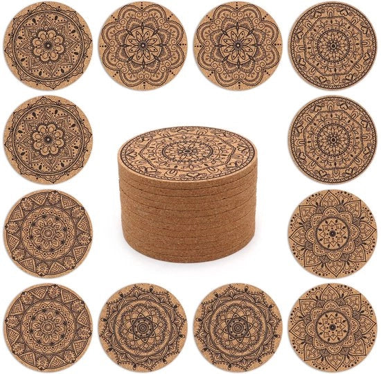 12 pezzi di supporti per tazze in stile indiano con motivi floreali, 10 cm di diametro, adatti per tavolo da pranzo, bar, koffiebar, decorazione, regalo.