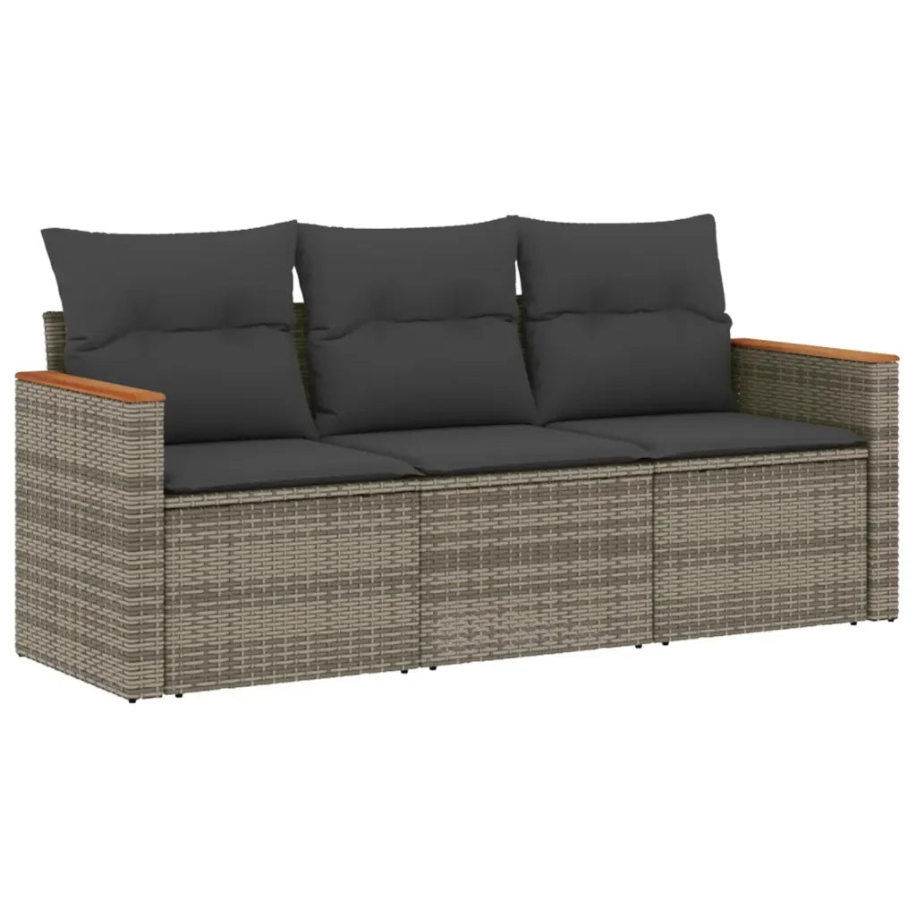Set Divani da Giardino 3 pz | Set Salotto da Giardino con Cuscini Grigio in Polyrattan