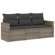 Set Divani da Giardino 3 pz | Set Salotto da Giardino con Cuscini Grigio in Polyrattan