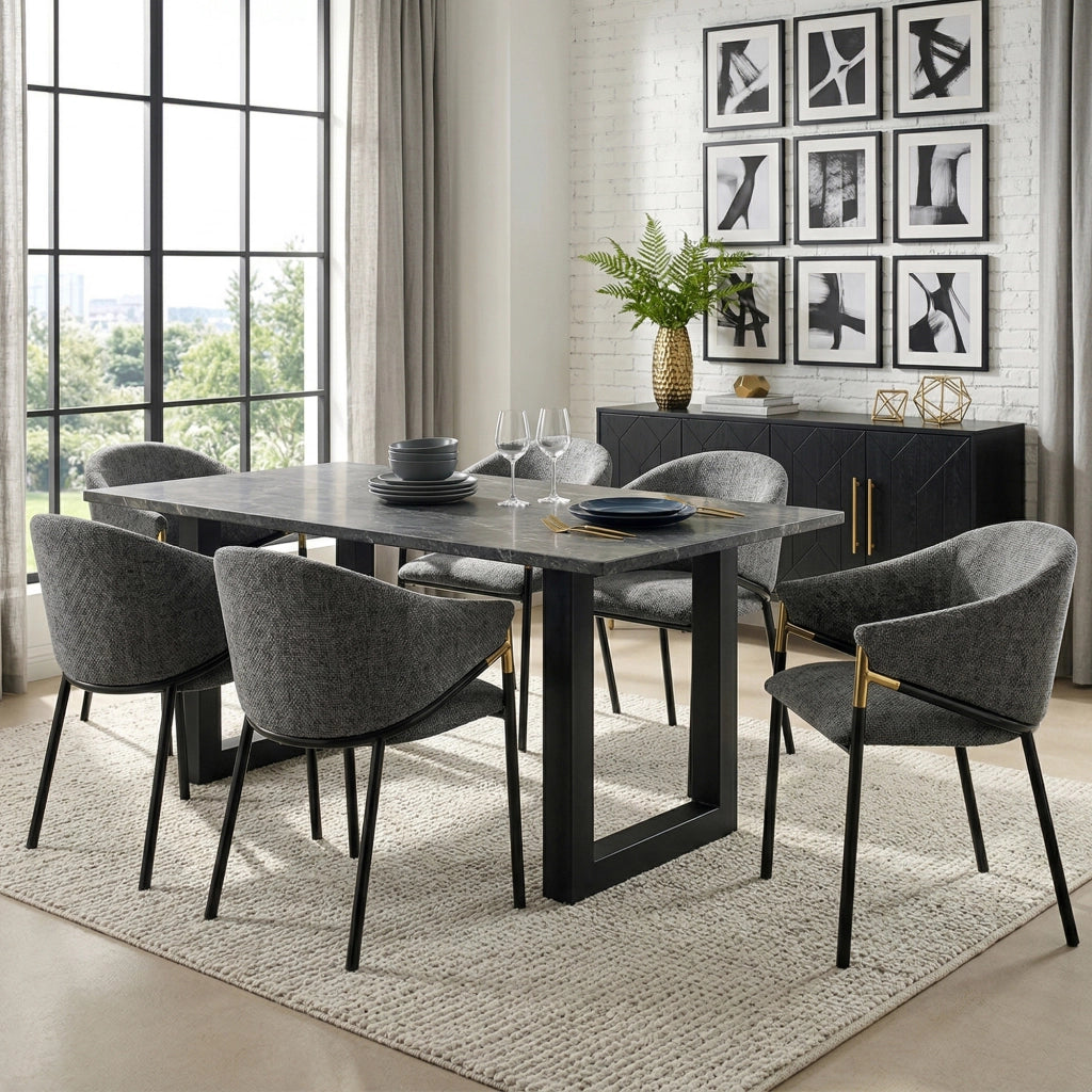 Sedie da Pranzo con Braccioli ¨C MINIMAL ¨C Velluto Grigio, Gambe in Metallo Oro, Set 6 Pezzi
