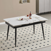 Tavolo Allungabile Expandia 120x85 con Piano in Ceramica Effetto Marmo Bianco e Gambe Nere