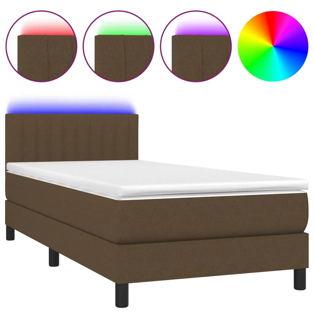 Letto a Molle Materasso e LED-Struttura Letto con Materasso Marrone Scuro 100x200 cm Tessuto 663205
